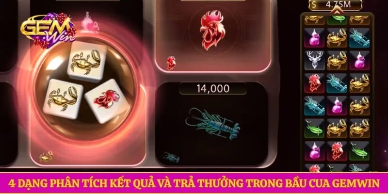 4 dạng phân tích kết quả và trả thưởng trong bầu cua GEMWIN